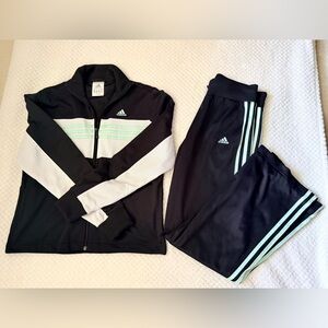 Womens Adidas Black and Mint Green Y2K Athletic Track Set Low Rise 2008